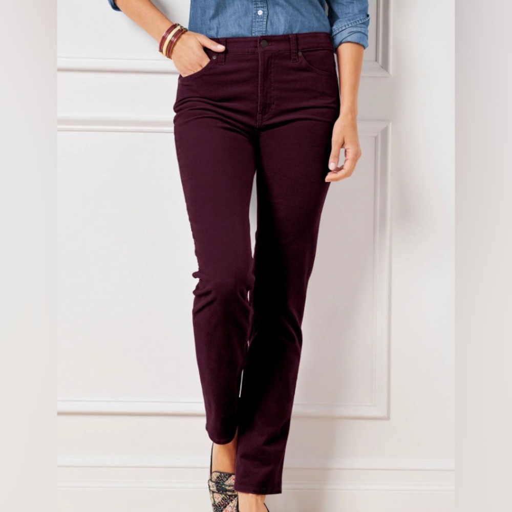 Talbots rich burgundy high waist straight leg corduroy pants